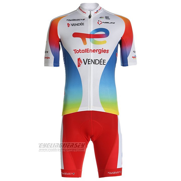 2021 Cycling Jersey Direct Energie White Red Yellow Blue Short Sleeve and Bib Short